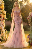 Sparkly Blush Mermaid Tulle Prom Dress with Appliques