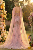 Sparkly Blush Mermaid Tulle Prom Dress with Appliques