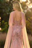 Sparkly Blush Mermaid Tulle Prom Dress with Appliques