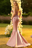 Blush Mermaid Strapless Corset Sequin Satin Prom Dress