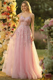 Sparkly Blush A Line Spaghetti Straps Maxi Prom Dress