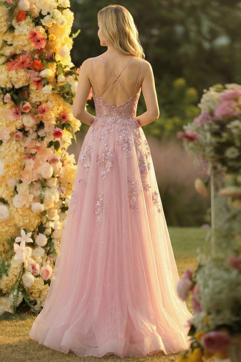 Berylove Women Blush A Line Prom Dress Sparkly Spaghetti Straps Maxi Party Dress with Appliques Berylove Women Blush A Line Prom Dress Sparkly Spaghetti Straps Maxi Party Dress with Appliques