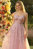 Sparkly Blush A Line Spaghetti Straps Maxi Prom Dress