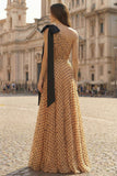 One Shoulder A Line Apricot Black Polka Dot Bowed Prom Dress