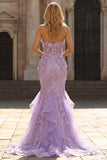 Mermaid Strapless Appliqued Lilac Sequin Prom Dress