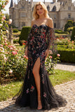 Off the Shoulder Mermaid Floral Black Sequin Prom Dress