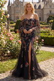 Off the Shoulder Mermaid Floral Black Sequin Prom Dress