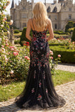 Mermaid Floral Black Sequin Prom Dress with Slit