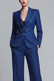 Notched Lapel 2 Piece Slim Fit Dark Blue Women Suits