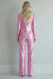 Sparkly Notched Lapel Pink 2 Piece Women Prom Suits