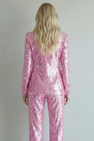 Sparkly Notched Lapel Pink 2 Piece Women Prom Suits