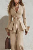 Peaked Lapel 2 Piece Ivory Ruffled Women Suits with Sash