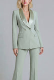 Shawl Lapel Green 2 Piece Classic Women Suits