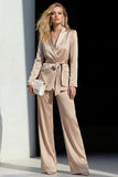 Champagne Peaked Lapel 2 Piece Women Suits with Sash