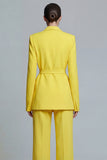 Notched Lapel Yellow 2 Piece Women Suits with Sash