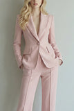 Peaked Lapel 2 Piece Pink Single Buckle Women Suits