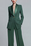 2 Piece Dark Green Shawl Lapel Single Buckle Women Suits