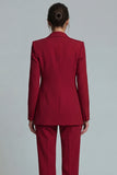 Burgundy Peaked Lapel 2 Piece Slim Fit Women Suits