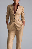 Kahki Peaked Lapel 2 Piece Single Breasted Women Suits