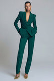 Dark Green Peaked Lapel 2 Piece Women Suits with Belt