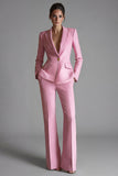 Pink Peaked Lapel 2 Piece Slim Fit Women Suits