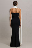 Strapless Mermaid Satin Maxi Black Tie Dress With Streamer