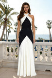 Mermaid Black and White Halter Maxi Formal Dress