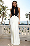 Black and White Sheath Keyhole Maxi Formal Dress