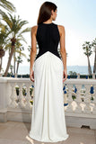 Black and White Sheath Keyhole Maxi Formal Dress