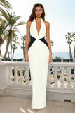 White Halter Sheath Satin Maxi Formal Dress
