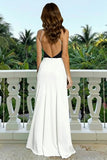 White and Black A-Line Backless Long Formal Dress
