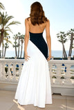 White and Black Halter Cut Out A-Line Maxi Formal Dress
