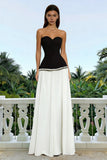 Black and White A-Line Sweetheart Maxi Formal Dress With Pearls
