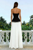 Black and White A-Line Sweetheart Maxi Formal Dress With Pearls