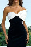 Strapless Sheath Black and White Formal Dress