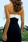 Strapless Sheath Black and White Formal Dress