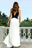 Black and White Halter Pleated Long Formal Dress