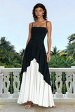 Black and White A-Line Spaghetti Straps Maxi Dress