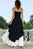 Black and White A-Line Spaghetti Straps Maxi Dress