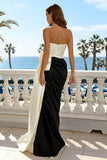 Mermaid Sweetheart Black and White Satin Maxi Formal Dress With Slit