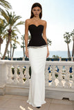 Black and White Sweetheart Sheath Maxi Formal Dress With Pearls