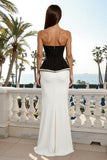 Black and White Sweetheart Sheath Maxi Formal Dress With Pearls