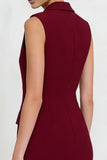 Burgundy Notched Lapel Short Work Dress with Ruffles