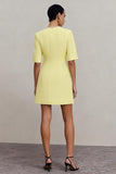 Light Yellow A Line Round Neck Short Work Dress