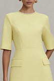 Light Yellow A Line Round Neck Short Work Dress