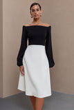 Black and White Long Sleeve A Line Work Dress
