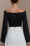 Black and White Long Sleeve A Line Work Dress