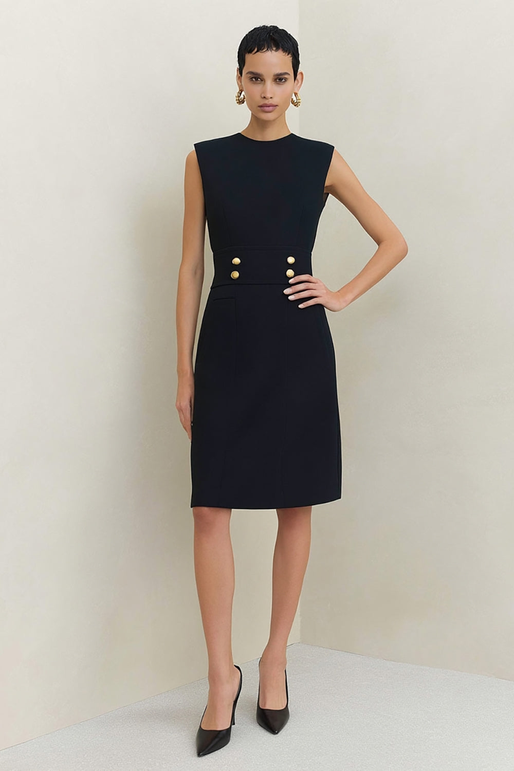 Berylove Women Black Work Dress Simple Round Neck A Line Sleeveless Short Formal Dress, Black / Custom Berylove Women Black Work Dress Simple Round Neck A Line Sleeveless Short Formal Dress, Black / Custom