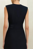 Simple Round Neck Black A Line Work Dress