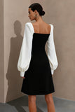 Black and White Long Sleeve A Line Short Work Dress